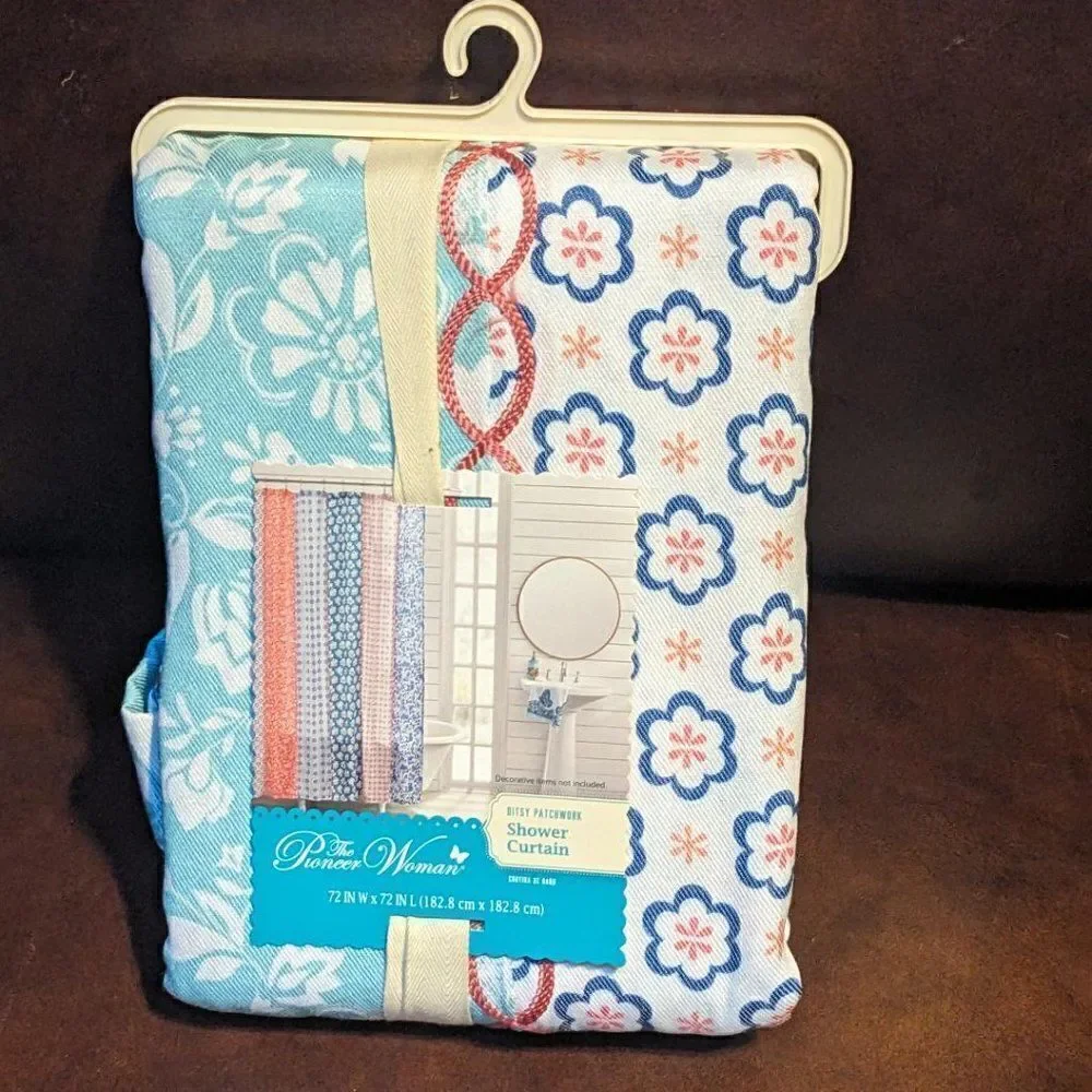 NEW - The Pioneer Woman Ditsy Patchwork Cotton-Rich Shower Curtain, 72